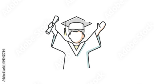 Graduate wearing a face mask celebrating.