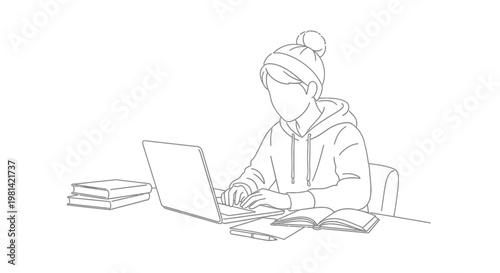 Young woman using laptop computer.