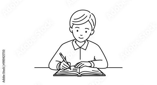 Boy writing in a book.