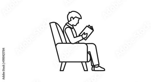 Man sitting in chair reading book.