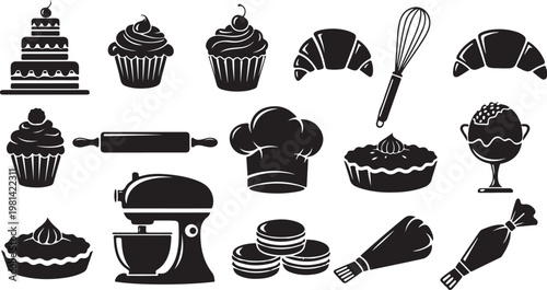 Baking icons and tools for cooking and pastry making