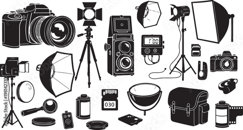 Photography equipment and accessories illustration set for creative professionals