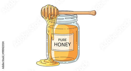 Jar of pure golden honey.