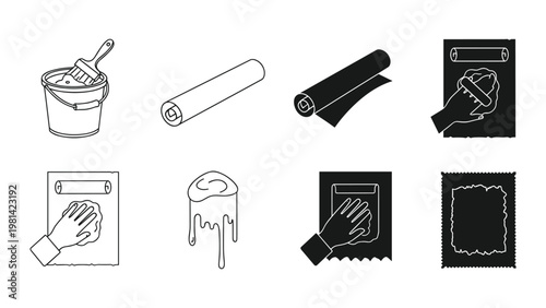 Wallpaper Installation Tools Process Application Vector Icons