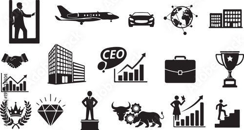 Business success icons and symbols for corporate achievement and growth