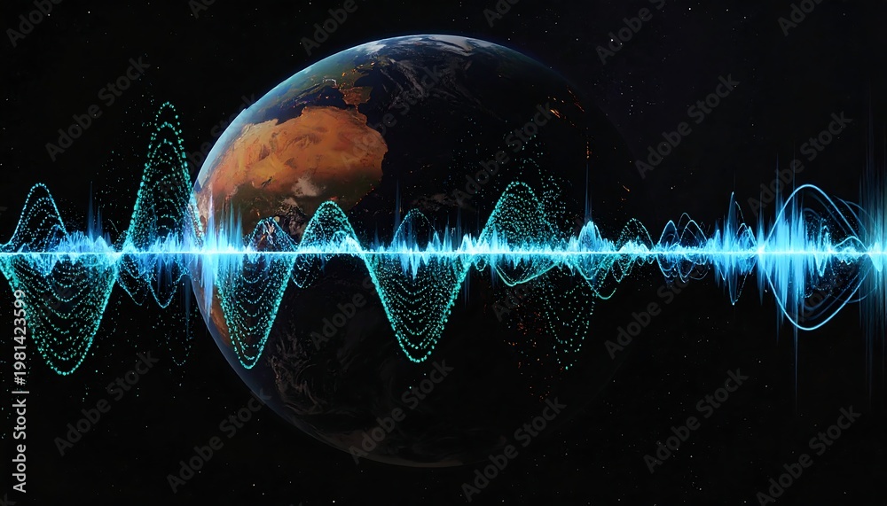 Fototapeta premium A globe with a vibrant sound wave emanating in front of it