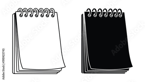 Notebook Spiral Pages Blank Black White Design Element