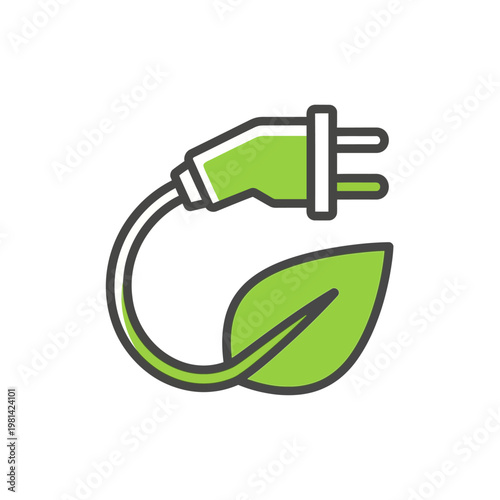 Green electric plug with leaf.