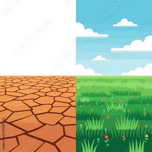Parched cracked dry earth landscape contrast.