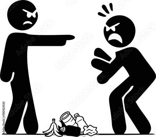 Angrily pointing at another stick figure who has just thrown trash on the ground