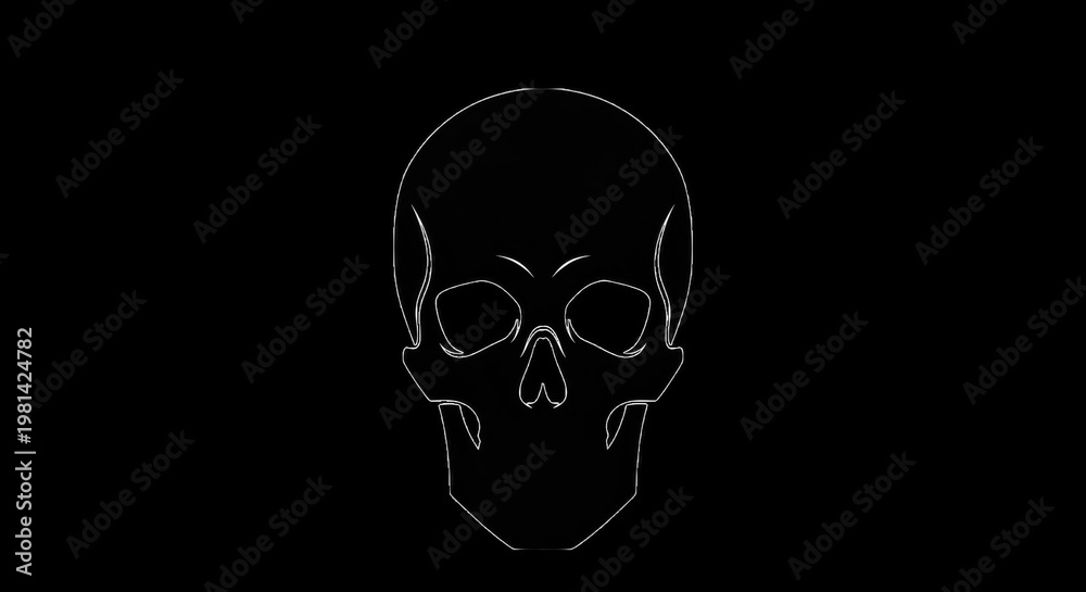 Fototapeta premium A white line drawing of a human skull on a transparent background