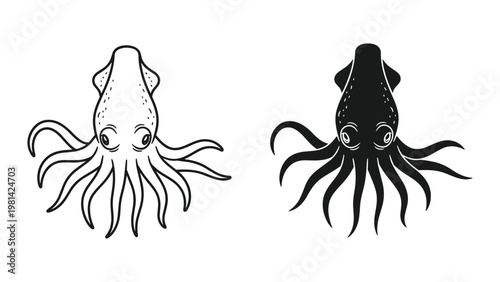 Squid Duo Marine Vector Graphic Design