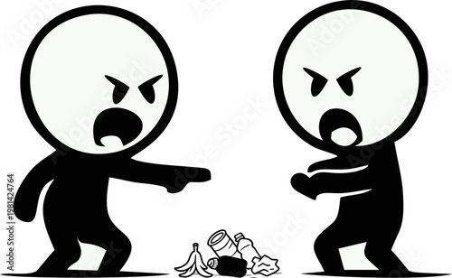 Angrily pointing at another stick figure who has just thrown trash on the ground