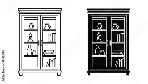 Cabinet Display Shelves Vector Silhouette Storage