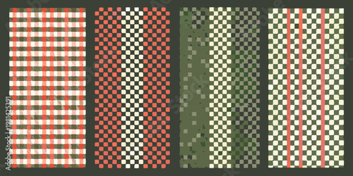 Four vertical panels display repeating patterns inspired by woven textiles
