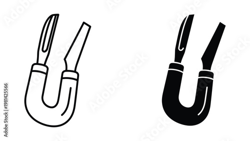 Vector illustration of two black and white hook icons isolated on white background