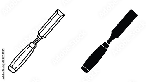 Two chisels in line art style with one filled and one outlined on white background