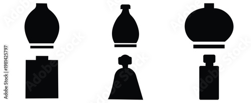 Set of perfume and cosmetic bottle silhouette icons.