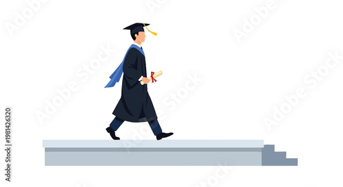 Graduate student walking with diploma after successful university graduation ceremony.