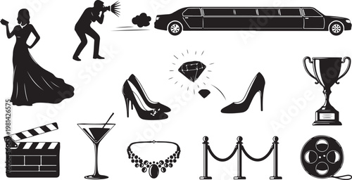 Luxury lifestyle icons and symbols in black and white