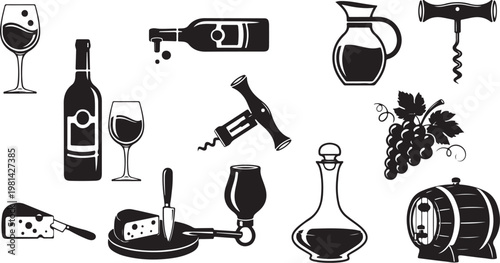 Wine and Cheese Tasting Illustration with Various Accessories Included
