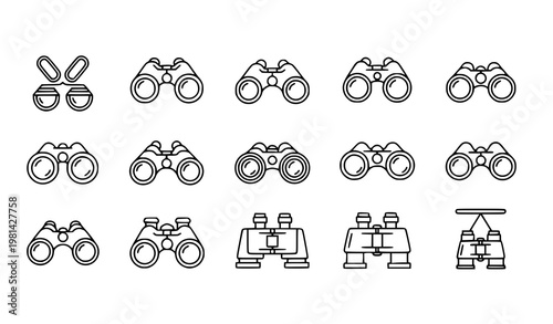 A set of minimalist binocular icons in a flat line art style