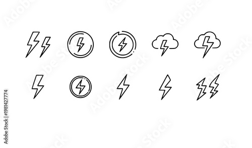 A set of minimalist lightning bolt icons in a simple line art style