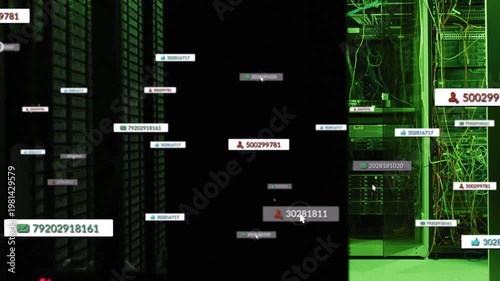 Central pane showing labels triggered by cursor hover, clustering then clearing for tech alerts
