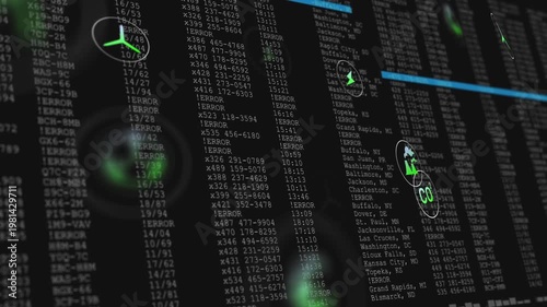 Telemetry UI loading, revealing columns, adding green nodes and scanning blue bars for monitoring