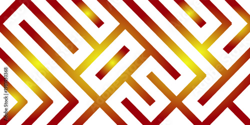 Abstract Geometric Mosaic Pattern with Red-to-Yellow Gradient Lines on White Background