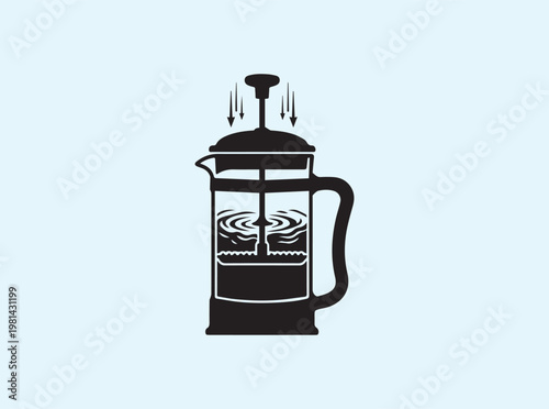 Solid black graphic element of a french press in plunging motion