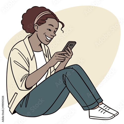 A woman sitting and using her smartphone