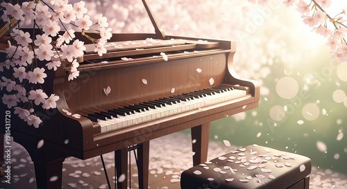 ピアノとサクラのイメージ