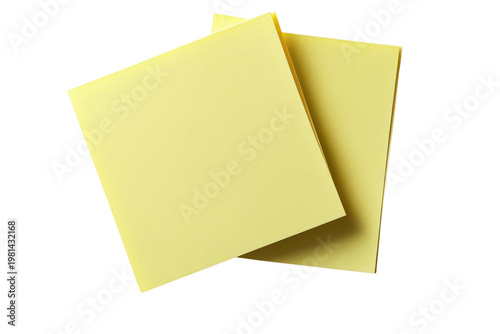 Two yellow sticky notes overlapping on a black background paper notepad, Isolated On White, Png Transparent, Cut Out