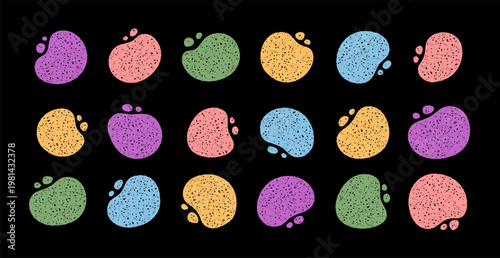 Colorful abstract organic blob set with fluid shape outlined in sketched crayon and shading. Collection of graphic blobs in a unique, fluid form. Modern background element for trendy design.