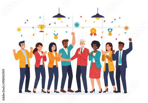 Diverse group of happy people celebrating.