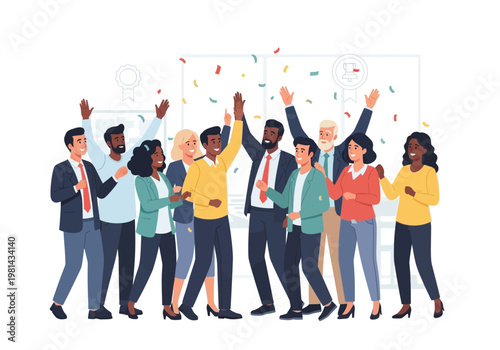 Diverse group of happy people celebrating.