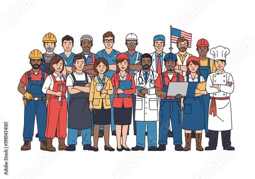 Diverse group of professional workers standing.