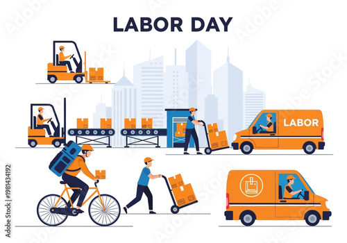 Workers on Labor Day delivering packages.