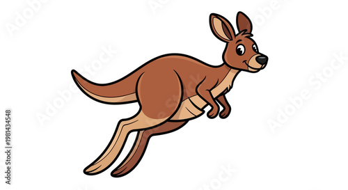Cartoon kangaroo jumping in air.