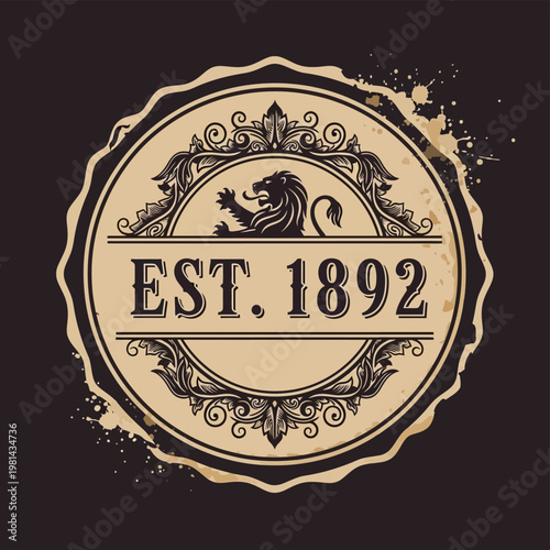 Vintage Emblem Est 1892 Lion Crest Design.