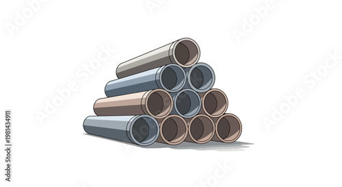 Stack of Industrial Pipes Illustration in a Pyramid Shape Isolated on White Background for Construction and Plumbing Concepts