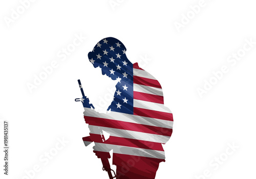 American soldier with USA flag.