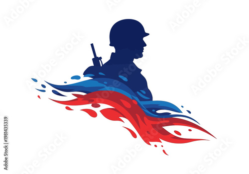 Soldier Silhouette with Abstract Design.