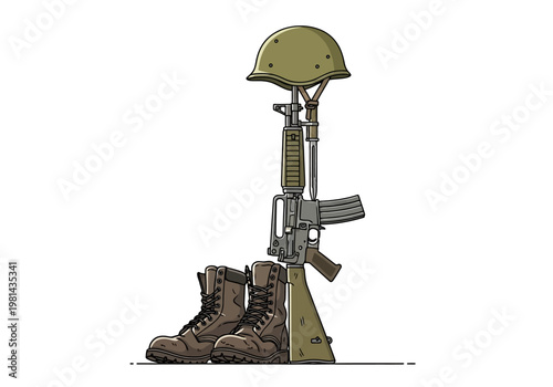 Military equipment and combat gear.