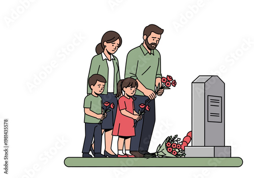 Family paying respects at grave site.