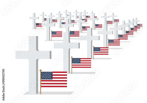 White Crosses with American Flags.