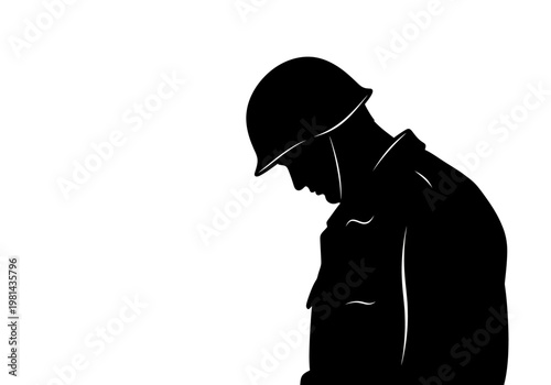 Silhouette of a soldier in helmet.
