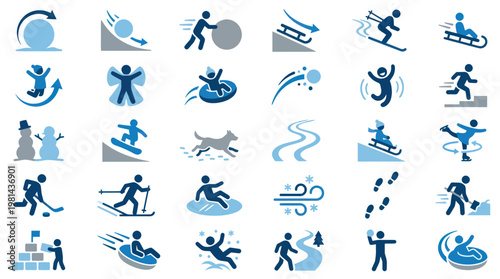 Winter Outdoor Activities and Sports Icons for Cold Weather Recreation