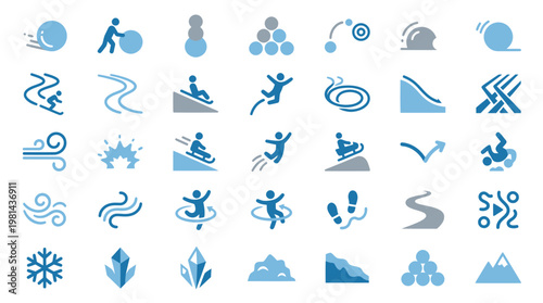 Winter Season Symbols and Snow Sport Icons for Weather Forecasting